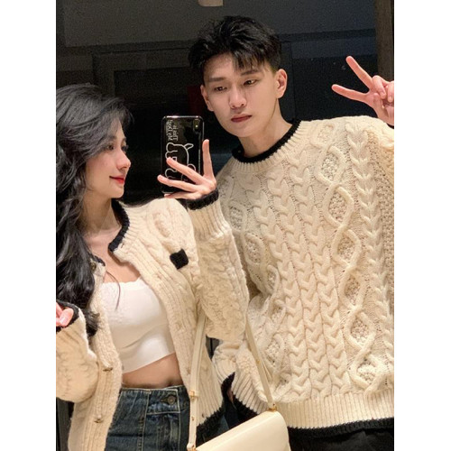 情侶裝秋冬2025新款ins超火慵懶風毛衣女寬松法式針織衫外套潮牌