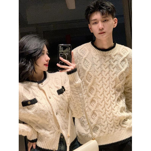 情侶裝秋冬2025新款ins超火慵懶風毛衣女寬松法式針織衫外套潮牌