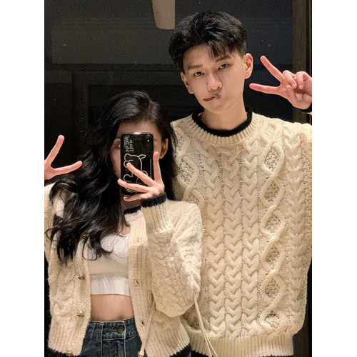 情侶裝秋冬2025新款ins超火慵懶風毛衣女寬松法式針織衫外套潮牌