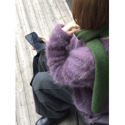 慵懶高級感葡萄紫色v領馬海毛毛衣外套女秋冬寬松水貂絨針織開衫