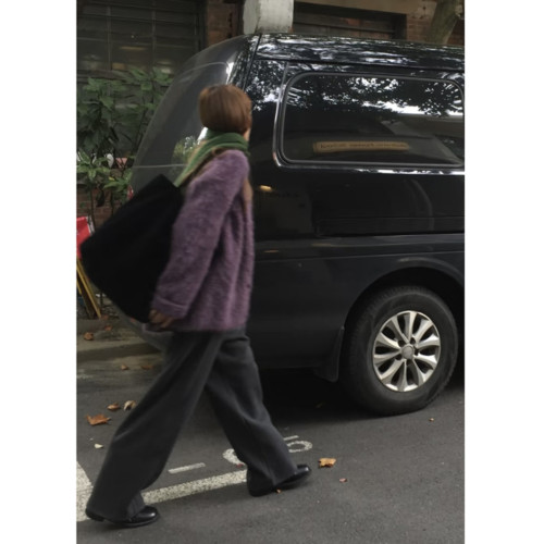 慵懶高級感葡萄紫色v領馬海毛毛衣外套女秋冬寬松水貂絨針織開衫