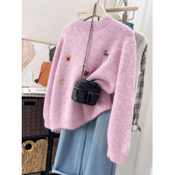 刺綉套頭毛衣韓系慵懶風女秋冬季巨好看的加厚寬松顯瘦針織衫上衣