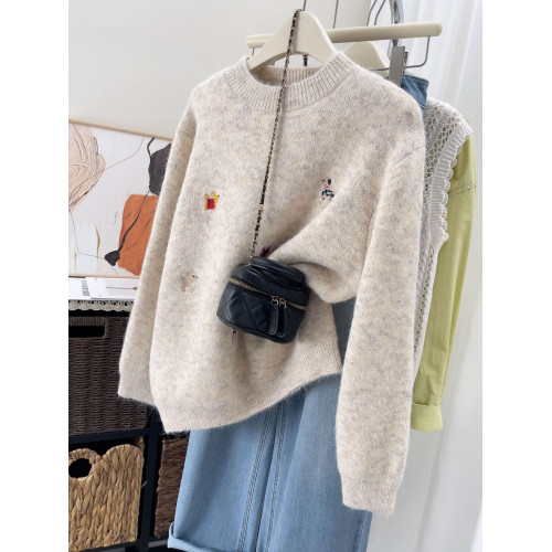 刺綉套頭毛衣韓系慵懶風女秋冬季巨好看的加厚寬松顯瘦針織衫上衣