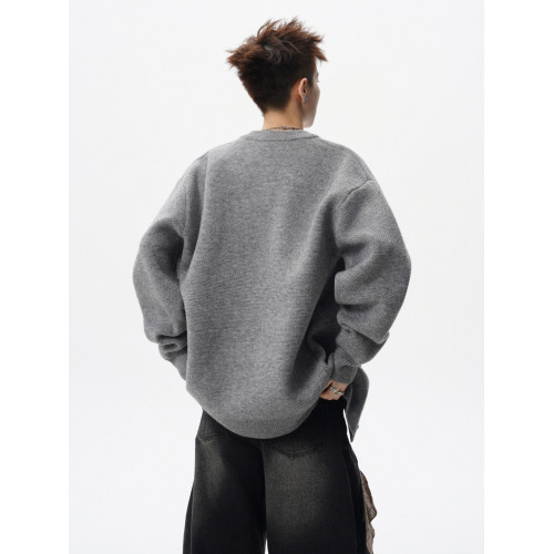 重磅開衫毛衣男冬季高街復古綠松石按釦外套美式寬鬆百搭休閒上衣