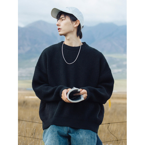 秋冬圓領基礎款毛衣休閒寬鬆百搭毛衫冬季情侶慵嬾風保暖針織衫男