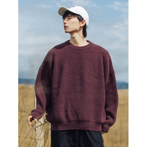 秋冬圓領基礎款毛衣休閒寬鬆百搭毛衫冬季情侶慵嬾風保暖針織衫男