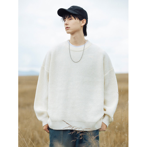 秋冬圓領基礎款毛衣休閒寬鬆百搭毛衫冬季情侶慵嬾風保暖針織衫男