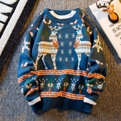 HPCP聖誕節卡通可愛麋鹿毛衣男潮牌秋冬季內搭加厚保暖情侶針織衫