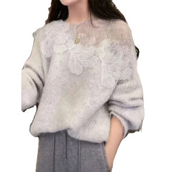 歐貨超好看立體花朵毛衣女秋冬大碼胖mm高級感寬松慵懶針織衫上衣