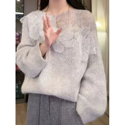 歐貨超好看立體花朵毛衣女秋冬大碼胖mm高級感寬松慵懶針織衫上衣