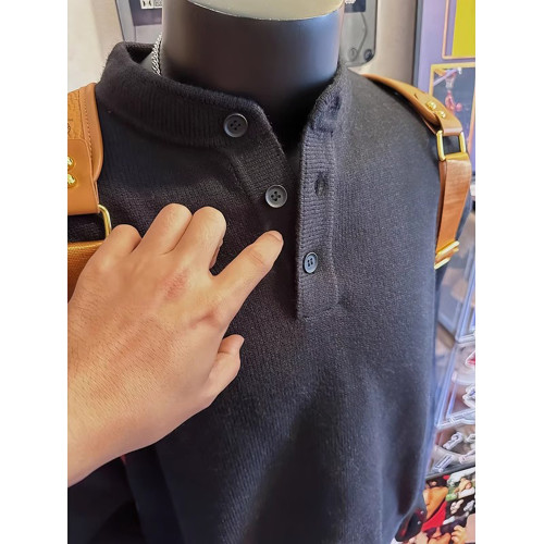 黑色亨利領毛衣男款冬季美式復古高級感針織衫cleanfit內搭打底衫