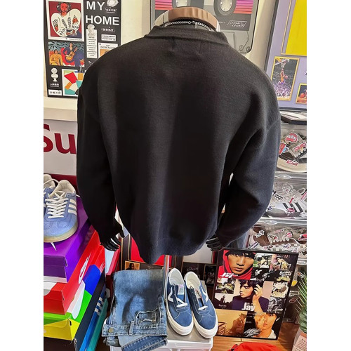 黑色亨利領毛衣男款冬季美式復古高級感針織衫cleanfit內搭打底衫