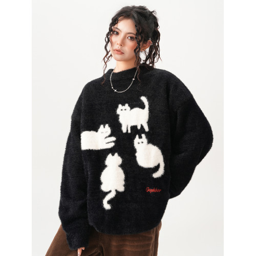 BWKA重磅馬海毛毛衣女男秋冬季潮牌寬松加厚針織衫慵懶風情侶上衣