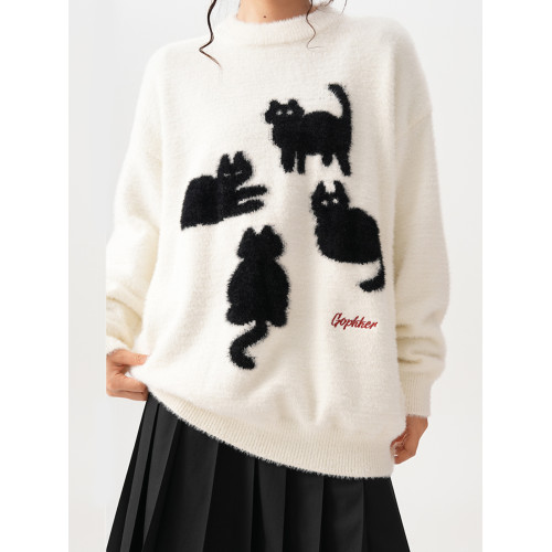 BWKA重磅馬海毛毛衣女男秋冬季潮牌寬松加厚針織衫慵懶風情侶上衣