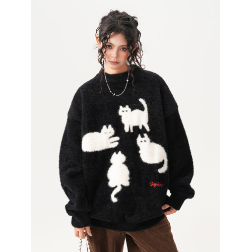 BWKA重磅馬海毛毛衣女男秋冬季潮牌寬松加厚針織衫慵懶風情侶上衣