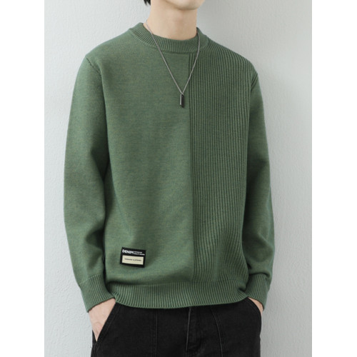 高級感拼接圓領毛衣男士打底衫秋冬季寬鬆日系簡約針織衫休閒線衣