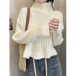 半高領內搭打底毛衣女秋冬新款坑條設計感寬松加厚短款針織衫上衣