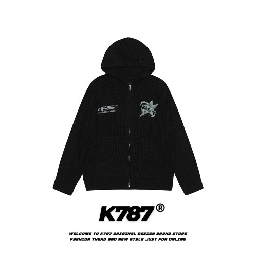 K787美式復古字母印花連帽衛衣男女oversize情侶外套慵懶拉鍊毛衣 K787美式復古字母印花連帽衛衣男女oversize情侶外套慵懶拉鍊毛衣