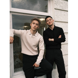 GTAL美式630g重磅海鷗領14針54支雙股毛衣老錢風長袖翻領針織衫