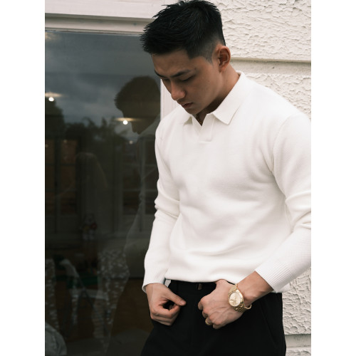 GTAL美式630g重磅海鷗領14針54支雙股毛衣老錢風長袖翻領針織衫