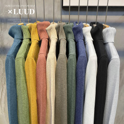 LUUD 冬季保暖可翻高領針織衫修身毛衣打底衫男韓版法拉絨毛線衣