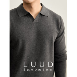LUUD 親膚舒適綿羊毛混紡秋冬季海鷗領針織衫男時尚簡約翻領毛衣