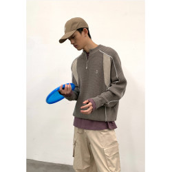 撞色拼接保暖針織衫情侶毛衣外套男秋冬季慵懶寬松休閒百搭上衣潮