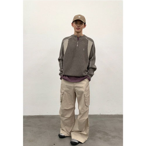 撞色拼接保暖針織衫情侶毛衣外套男秋冬季慵懶寬松休閒百搭上衣潮