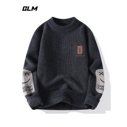 GLM秋冬季馬年新款加厚潮流抗寒保暖拼色寬松套頭情侶圓領毛衣 男