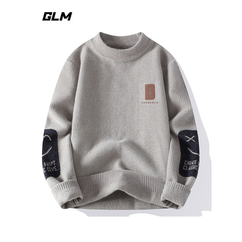 GLM秋冬季馬年新款加厚潮流抗寒保暖拼色寬松套頭情侶圓領毛衣 男