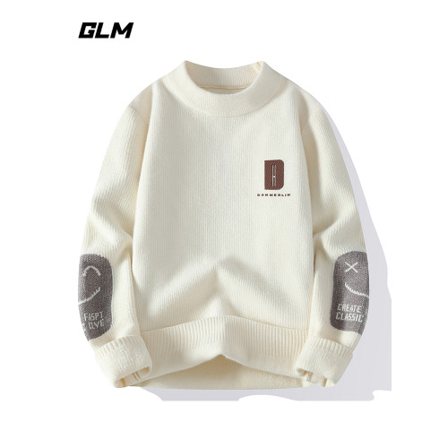 GLM秋冬季馬年新款加厚潮流抗寒保暖拼色寬松套頭情侶圓領毛衣 男