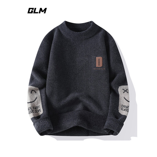 GLM秋冬季馬年新款加厚潮流抗寒保暖拼色寬松套頭情侶圓領毛衣 男