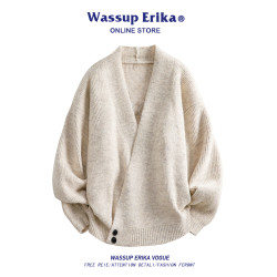 WASSUP ERIKA美式休閒開衫時尚百搭麻花紋男款秋冬季圓領寬松毛衣