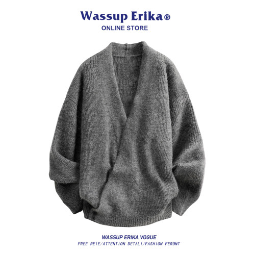 WASSUP ERIKA美式休閒開衫時尚百搭麻花紋男款秋冬季圓領寬松毛衣