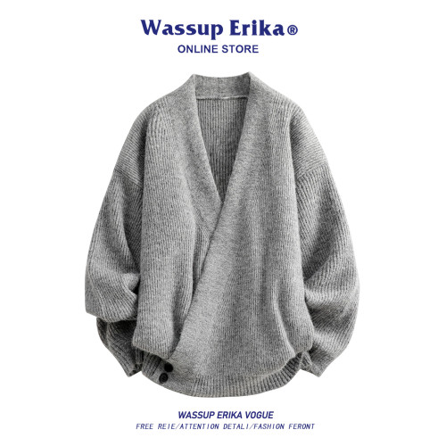 WASSUP ERIKA美式休閒開衫時尚百搭麻花紋男款秋冬季圓領寬松毛衣