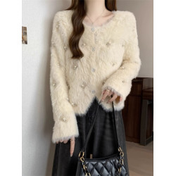 大碼小香風水貂絨毛衣外套女冬2024新款胖mm遮肉顯瘦針織開衫上衣