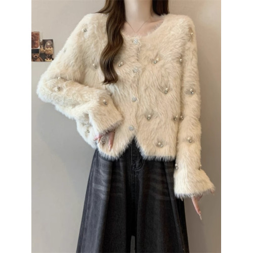 大碼小香風水貂絨毛衣外套女冬2024新款胖mm遮肉顯瘦針織開衫上衣