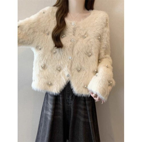 大碼小香風水貂絨毛衣外套女冬2024新款胖mm遮肉顯瘦針織開衫上衣