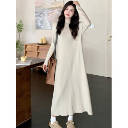 黑色半高領毛衣連衣裙女秋冬韓系過膝內搭中長款針織打底衫配大衣