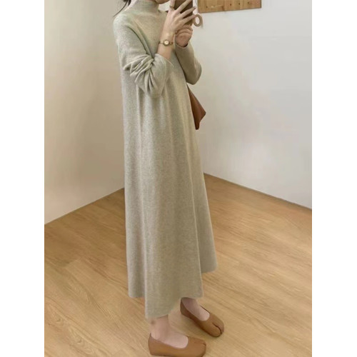 黑色半高領毛衣連衣裙女秋冬韓系過膝內搭中長款針織打底衫配大衣