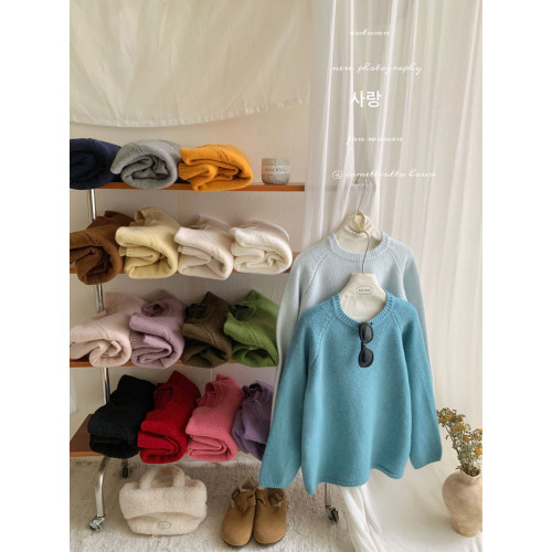 太好穿奶油霧粉插肩袖套頭毛衣女秋冬加厚外穿內搭保暖針織衫上衣