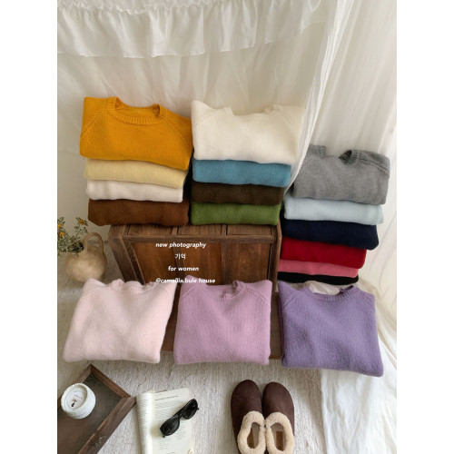 太好穿奶油霧粉插肩袖套頭毛衣女秋冬加厚外穿內搭保暖針織衫上衣