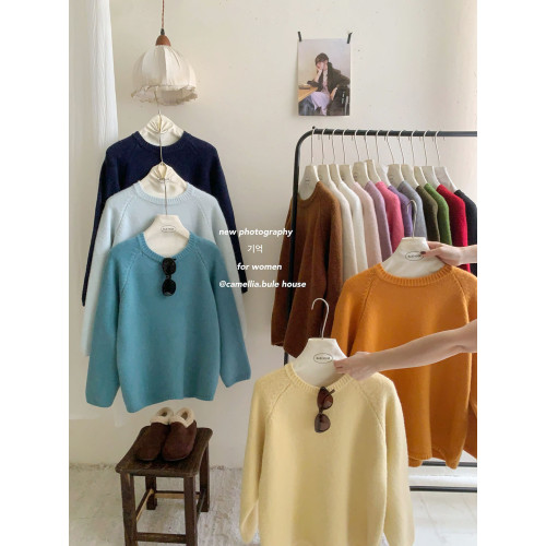 太好穿奶油霧粉插肩袖套頭毛衣女秋冬加厚外穿內搭保暖針織衫上衣