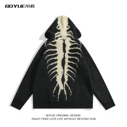 BOYUE帛躍國潮個性暗黑系毛衣青少年美式高街嘻哈寬松連帽針織衫