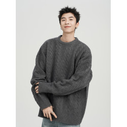 深灰色麻花毛衣男冬季潮牌oversize情侶針織衫美式慵懶風毛線衣