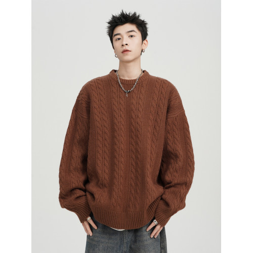 深灰色麻花毛衣男冬季潮牌oversize情侶針織衫美式慵懶風毛線衣