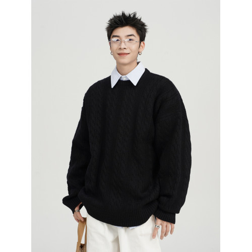 深灰色麻花毛衣男冬季潮牌oversize情侶針織衫美式慵懶風毛線衣