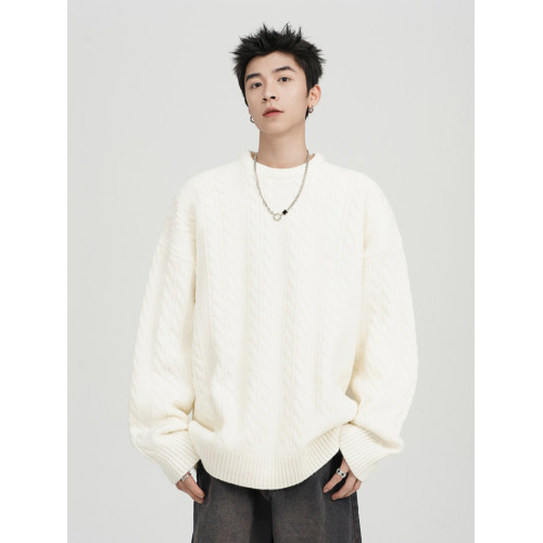 深灰色麻花毛衣男冬季潮牌oversize情侶針織衫美式慵懶風毛線衣