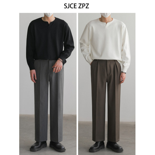 ZPZ韓系設計感卷邊V領針織衫男秋冬季上衣純色內搭打底衫長袖毛衣