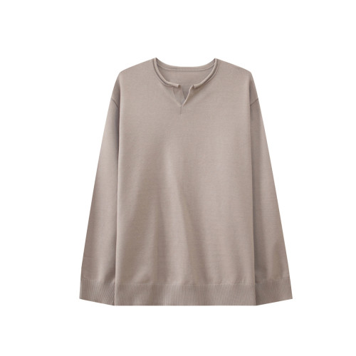 ZPZ韓系設計感卷邊V領針織衫男秋冬季上衣純色內搭打底衫長袖毛衣